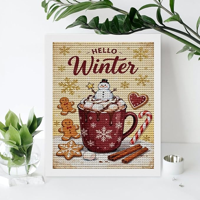 Diamond Painting Kits for Adults - Hello Winter Ice Cream & Gingerbread Snowflakes & Candles Painting DIY 5D Full Drill Diamond Dots Paintings with Diamonds Gem Art And Crafts Home Decor 16"x20"