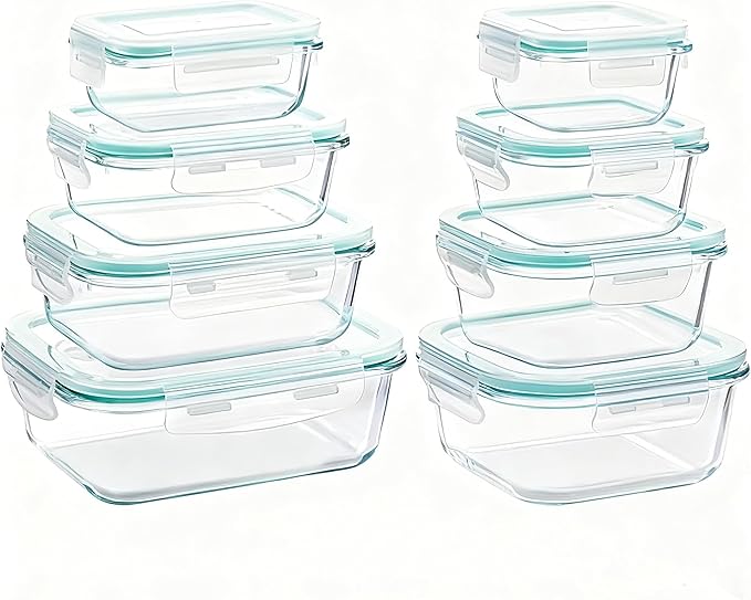 UFI Glass Food Storage Containers with Lids Airtight - 8 Pack - BPA-Free, Leak-Proof, Microwave & Freezer Safe Meal Prep Containers, Stackable Borosilicate Glass Containers for Kitchen Organization