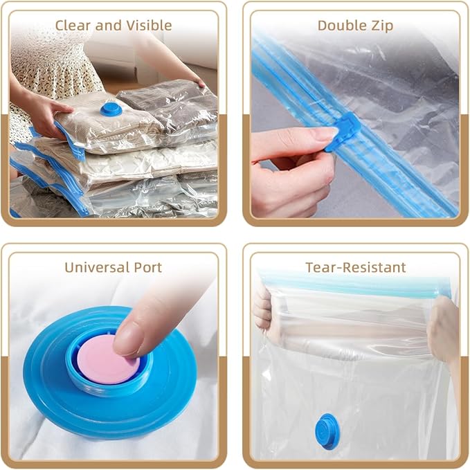 Vacuum Seal Bags with Portable Electric Pump, 6 Pack Vacuum Storage Bags for Clothing Travel, Compression Packing Space Saver Bags for Luggage Suitcase (2 Small & 2 Medium & 2 Large)