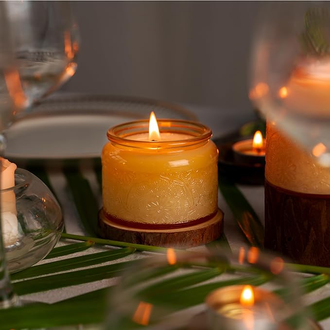 18-Pack 4oz Embossed Glass Candle Container with Bamboo Lids and Labels, Orange Candle Jars for Making Candles, Mandala Design