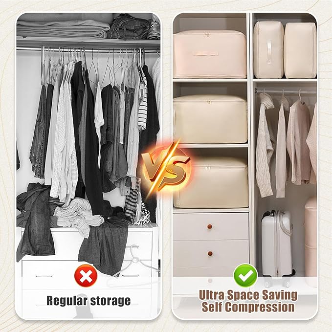 Ultra Space Saving Self Compression Organizer, Upgraded Space Saving Self Compression Organizer Space Bags, Premium Comforter Packaging Cube Bedding Storage Bag (Pink, X-Large 54×42×60cm)