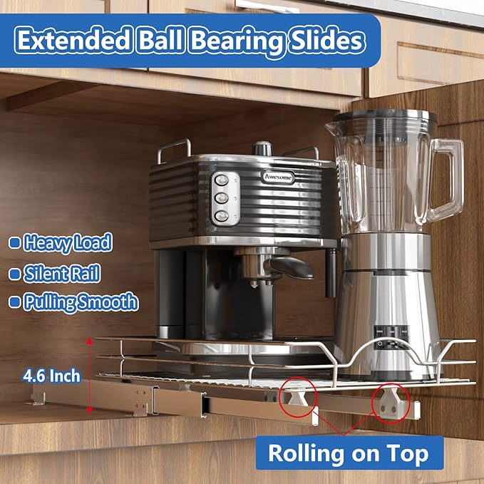 ROOMTEC Pull Out Cabinet Organizer - 11" W x 21" D, Slide Out Storage Shelves, Fits 12.5" Opening