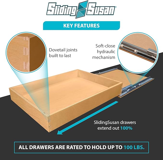 SlidingSusan Pull Out Drawer Organizer for Cabinets, Gliding Soft Close Shelves for Kitchen, Pantry, Bathroom, & Storage Organization, Hard Rock with MDF Core, 20 Inch Wide x 18 Inch Deep