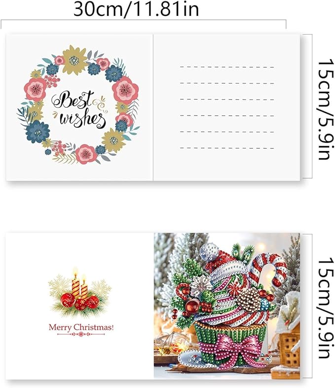 DIY Diamond Art Christmas Greeting Card, Diamond Art Christmas Greeting Card, Christmas Cards, Handmade Christmas Card Making Kits for Family & Friends-Christmas Cupcakes