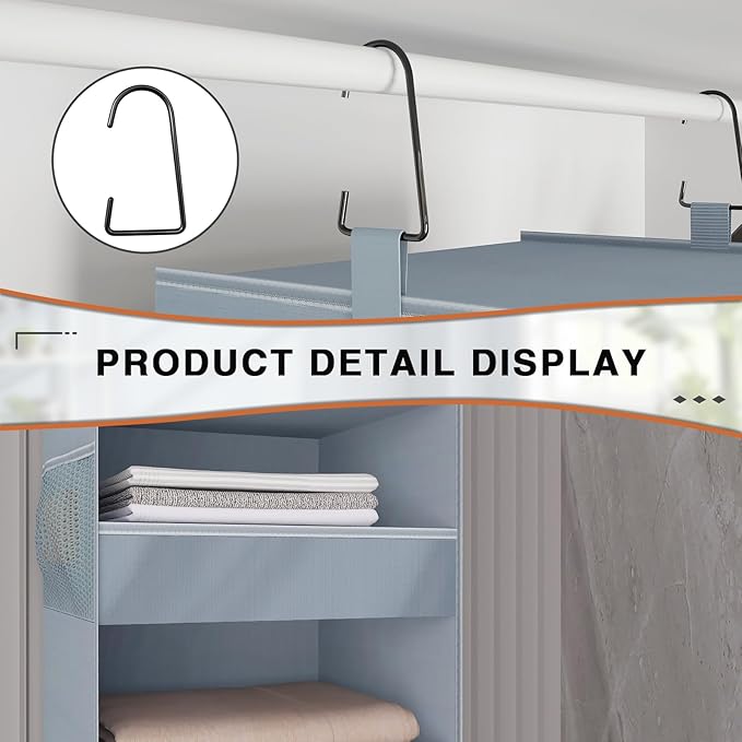 4-Shelf Hanging Closet Organizer and Storage Foldable Hanging Closet Shelves Front Lip Design Washable Hanging Storage, Gray