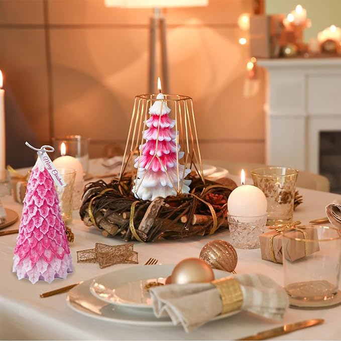 2 Pcs 3D Christmas Tree Shape Candle Molds, Pine Tree Shape for DIY Candle Making, Holiday Crafts, Soap Molding, Resin Casting