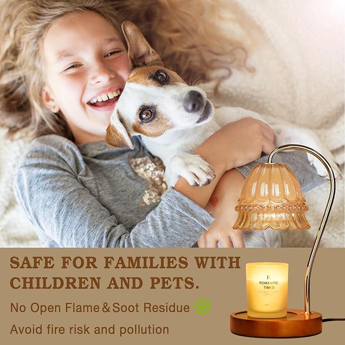 Funistree Glass Candle Warmer Lamp with Timer, Flower Candle Lamp, Birthday Gifts for Women, Mom, Female Friend, Candle Lamp Warmer Gifts, Electric Dimmable Candle Warmer, Vintage Home Decor, Amber