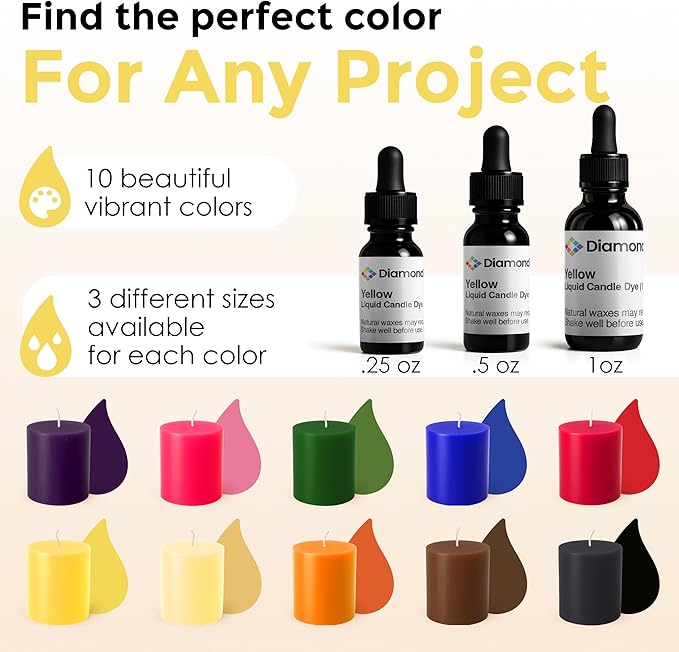Yellow Liquid Candle Dye (1 oz) - Made in the USA - Safe and Easy to Use - Pure and Simple Ingredients - Candle Making Supplies for Soy, Paraffin, Palm or Gel Wax - 10 Vibrant Colors to Choose from