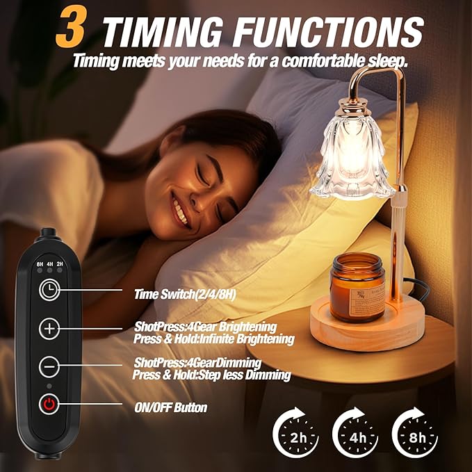 Candle Warmer Lamp with Timer and Dimmer, Electric Wax Warmers for Scented Candles with 5 Brightness Settings, Anti-Glare Lamp with Adjustable Height, Home Decor, Gift for Valentines, Birthday