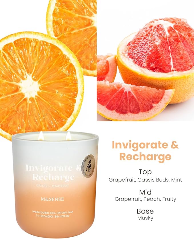 M&SENSE Orange Grapefruit Candle for Home Scented, 14.1oz Non Toxic 80 Hours Long Lasting Natural Soy Wax 2 Wick Aromatherapy Candle for Bath Bedroom, Spiritual Healing Gifts for Housewarming
