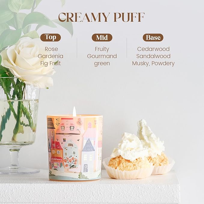 M&SENSE Creamy Puff Scented Candles for Women 10.2 oz 60 Hours Long Burning Sweet Candles Housewarming Gifts for Stress Relief, Meditation, Calm, Yoga