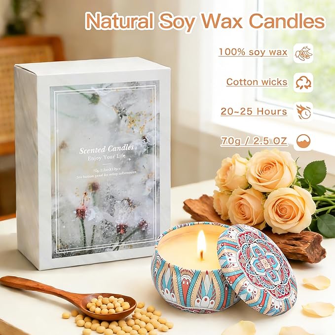 Scented Candles Gift Set, 12 Pack Home Fragrance - 300 Hour Long-Lasting Soy Wax, Lead-Free Cotton Wicks Aromatherapy Candles Gifts for Women, Candle Gifts for Birthday Mother's Day