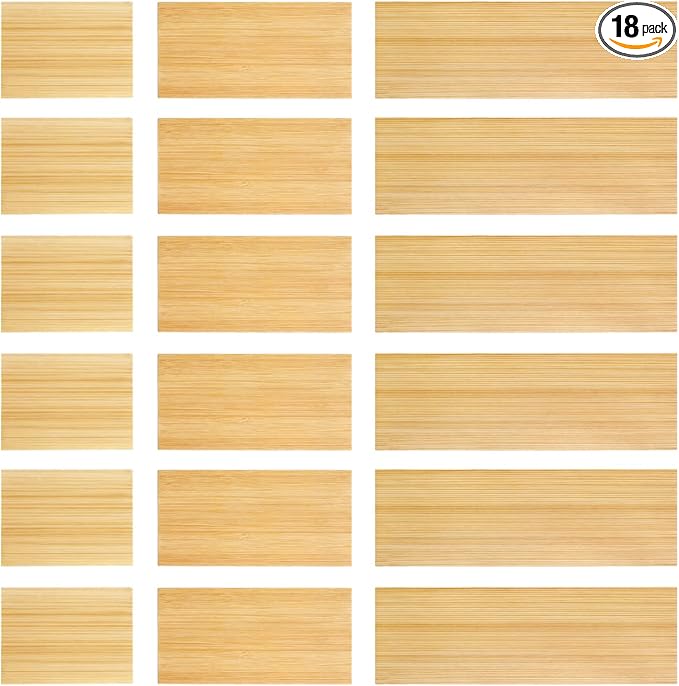 18 Pack Bamboo Drawer Dividers Inserts 3 Sizes Adjustable for Drawer Organizers Kitchen Utensils Storage Home Office Bathroom Dresser Cosmetic, 7.1 x 2.3 in, 4.7 x 2.3 in, 3.15 x 2.3 in