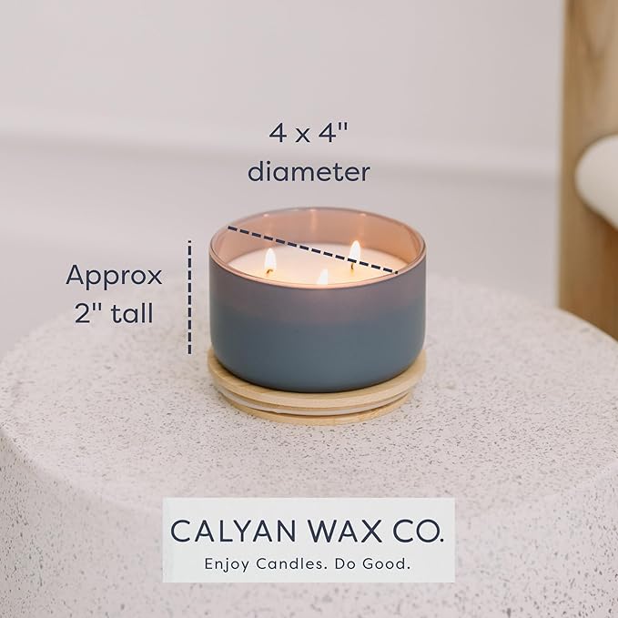 Calyan Wax Co. Charcoal & Sandalwood 3 Wick Scented Candle - 30 Hour Burn - Luxury 3 Wick Soy Candles - Non Toxic Soy Wax Candles - Long Lasting Large Glass Jar Candle for Home - 8oz