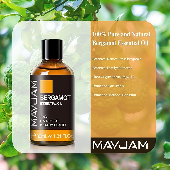 Bergamot Essential Oil 30ml/1.01fl.oz, MAYJAM Premium Bergamot Oils for Diffuser, Soap Making, Candle Making, Long Lasting Scents