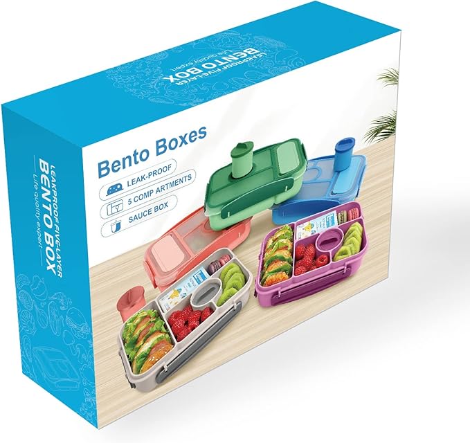 Lunch Box Kids,Bento Box Adult,Lunch Containers for Adults/Kids/Toddler,5 Compartments Bento Lunch Box with Sauce Vontainers,Microwave & Dishwasher & Freezer Safe,BPA Free(Blue)