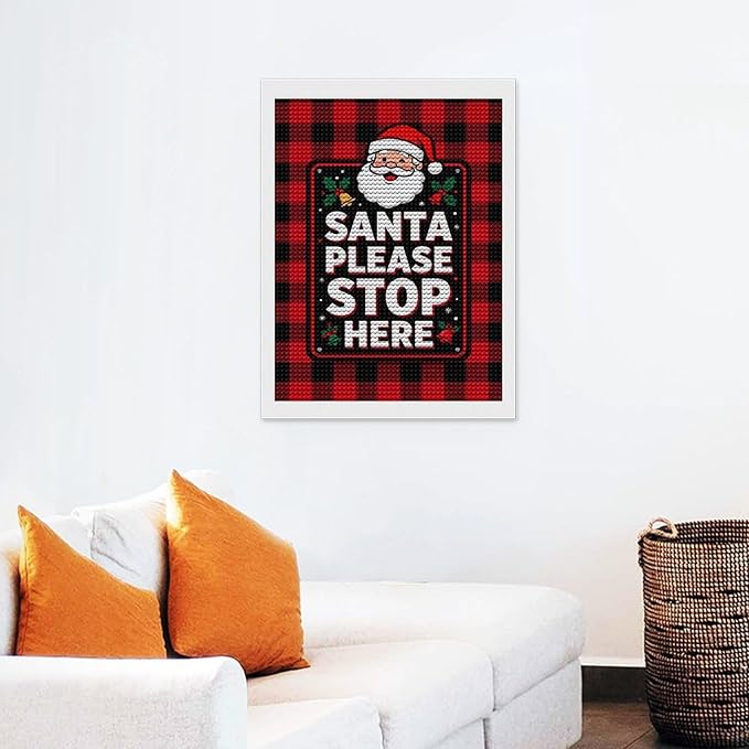 AIVKIEJK Diamond Painting Kits for Adults - Holly & Stars, Santa Please Stop Here Painting DIY 5D Full Drill Diamond Dots Paintings with Diamonds Gem Art and Crafts Home Decor 12"x16"