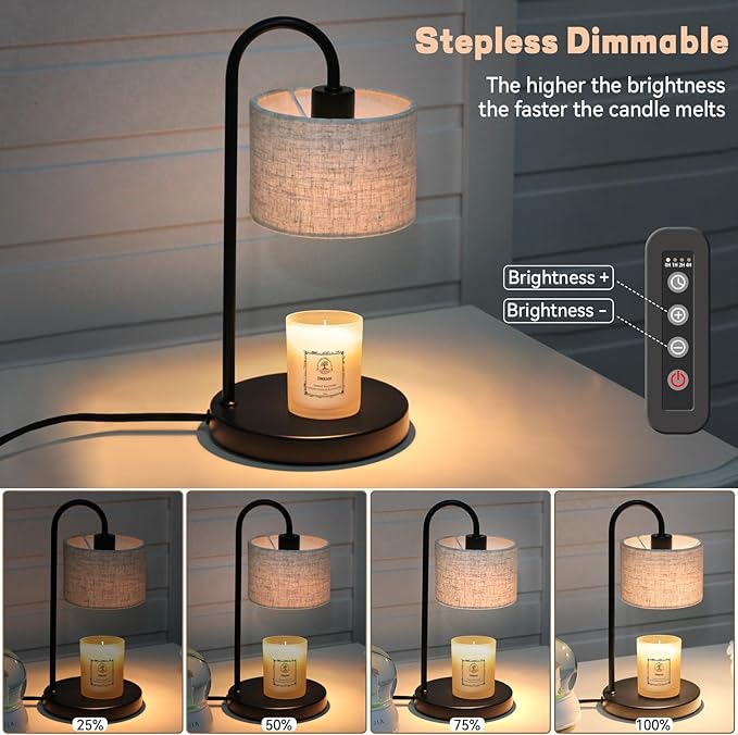 FINCMY Candle Warmer Lamp with Timer, Dimmable Candle Wax Warmer Candle Lamp Warmer for Scented Candles with 2 Bulbs, House Warming Gifts Birthday Gifts for Women Home Decor - Linen