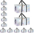 12 Pack-Extra Large Heavy Duty Moving Bags - Waterproof Storage Totes with Handles & Zippers, Foldable for College Dorm, Storage (Shiny Color)