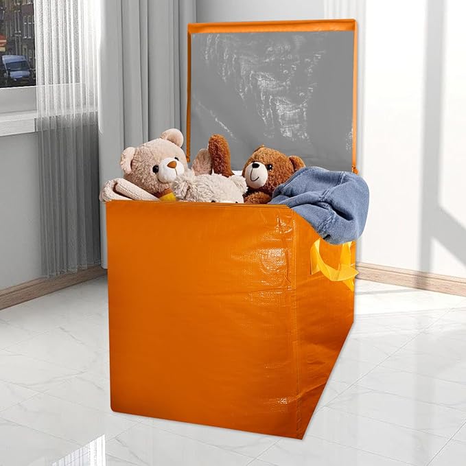 2 Pack 55-Gallon Heavy Duty Moving Bags, Large Storage Totes with Zipper, Alternative to Moving Boxes for Storage, Seasonal Clothes, Student Moving, College Dorm (Orange)