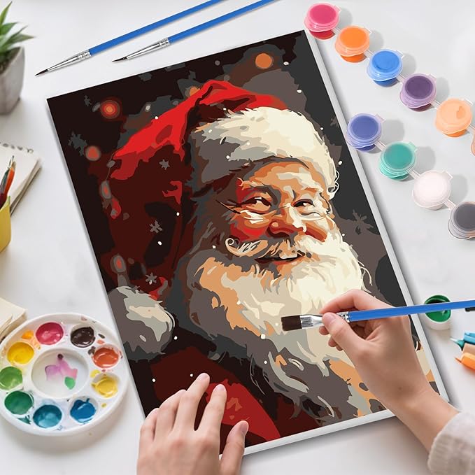 Skyboda Christmas Paint by Numbers Kit for Adults Beginners with Frame, Christmas Santa Claus Adult Paint by Number Kits on Canvas, Easy DIY Oil Painting Kits for Home Decor, 8x12in