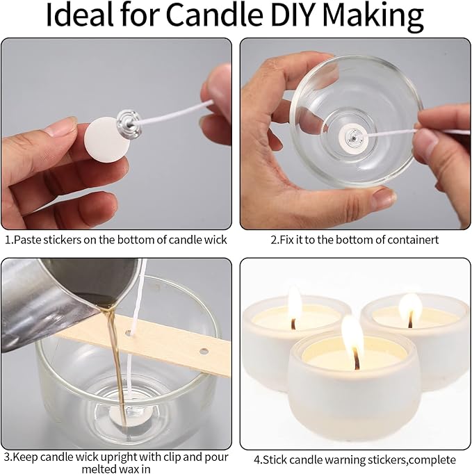 150 PcsCandle Wicks for Candle Making DIY, 4" 6" 8" Cotton Long Wicks for Candlemaking, with 5 WoodCandle Wick Holders for Candle Making Wick & 3 Sheets Stickers, for DIY Candles Crafts