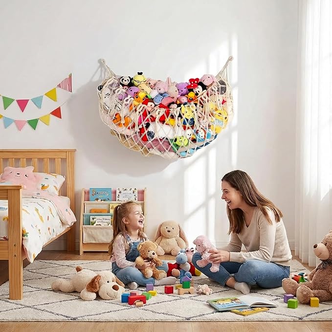 Stuffed Animal Net or Hammock XL for Flat Wall Mounted Handmade Macrame Toy Display Hanging Plush Toy Net for Stuff Animal Storage(Cream)