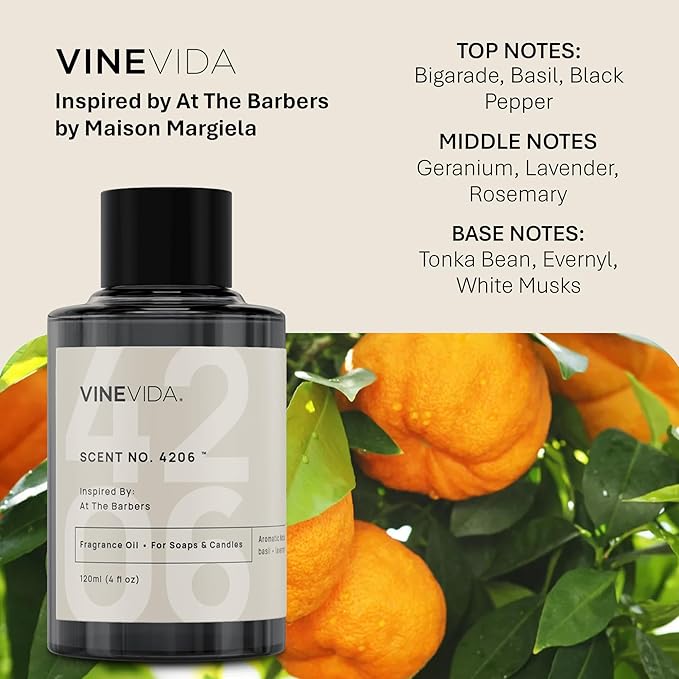 VINEVIDA [120 Ml] Scent NO. 4206 Inspired by at The Barbers | Premium Fragrance Oil for Candle Making & Soap Making | Candle Scents for Soy Wax | Scented Oils for Car Freshies & Bath Products
