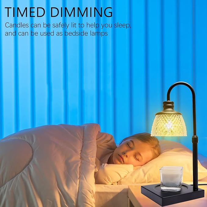 Candle Warmer Lamp, Auto Shut Off with Timer Control, Brightness Heat Level Control with Dimmable Switch, Height Adjustable Top-Down Candle Melting with 2 Bulbs(White)