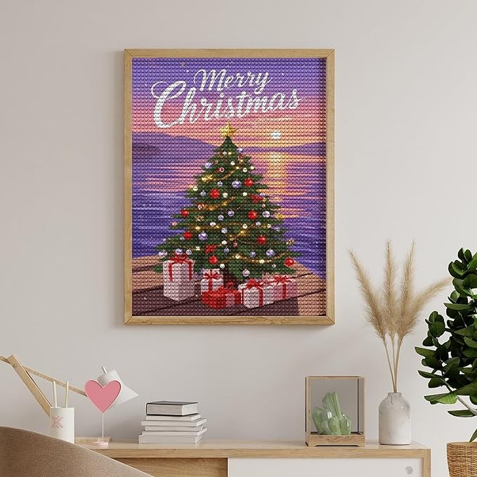 AIVKIEJK Diamond Painting Kits for Adults - Merry Christmas Coastal Winter Beach Painting DIY 5D Full Drill Diamond Dots Paintings with Diamonds Gem Art and Crafts Home Decor 12"x16"
