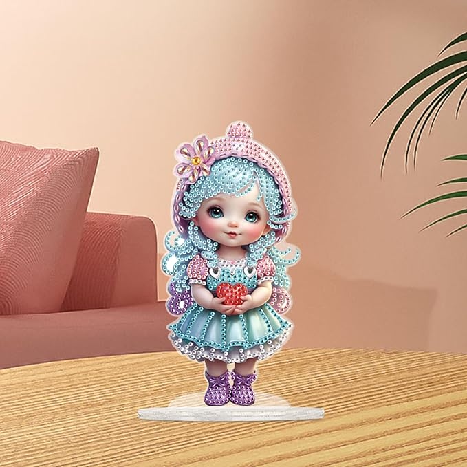 antor 5D Cute Diamond Art Painting Tabletop Ornament Kit, Acrylic DIY Diamond Art Desktop Ornaments Doll Figurine, Special Shaped Crystal Diamond Painting Table Top Home Office Decor