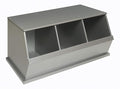 Badger Basket Stackable 3-Bin Storage Cubby - Modular Toy and Craft Organizer with Wide Mouth Bins, Expandable Design, Solid Panel Construction - Compatible with Other Units - Silver