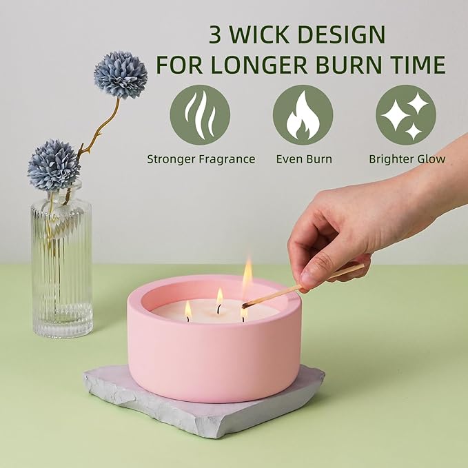 Viyffo 20oz Large Scented Candle - Rose & Jasmine, 3 Wick Pink Candles for Women Home Scented, Non Toxic Soy, Decorative Ceramic Jar Candle, Luxury Fragrance, Elegant Spring Décor & Birthday Gift