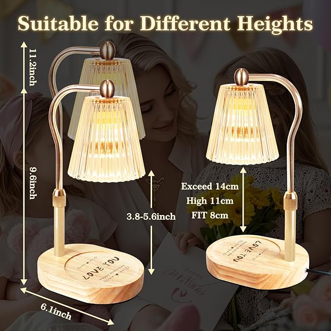 seenlast Gifts for Women, Candle Warmer Lamp with Adjustable Height Timer Dimmer,Vintage Home Decor for Scented Jar