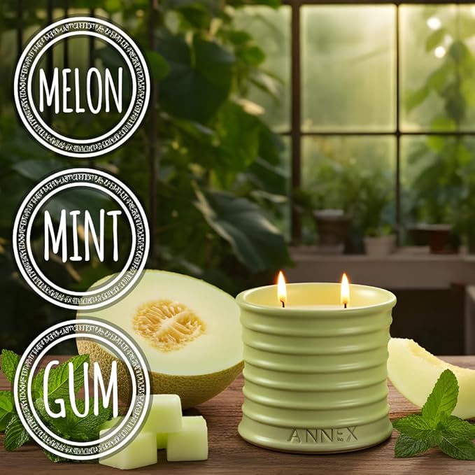 Annex Melon & Juniper Luxury Scented Candle - 8oz Handmade Green Ceramic Jar Candle - 50hr Clean Burn, 100% Non-Toxic Soy Wax, Aesthetic Home Decor Winter Gift for Men Women - Botanical Crisp Scent