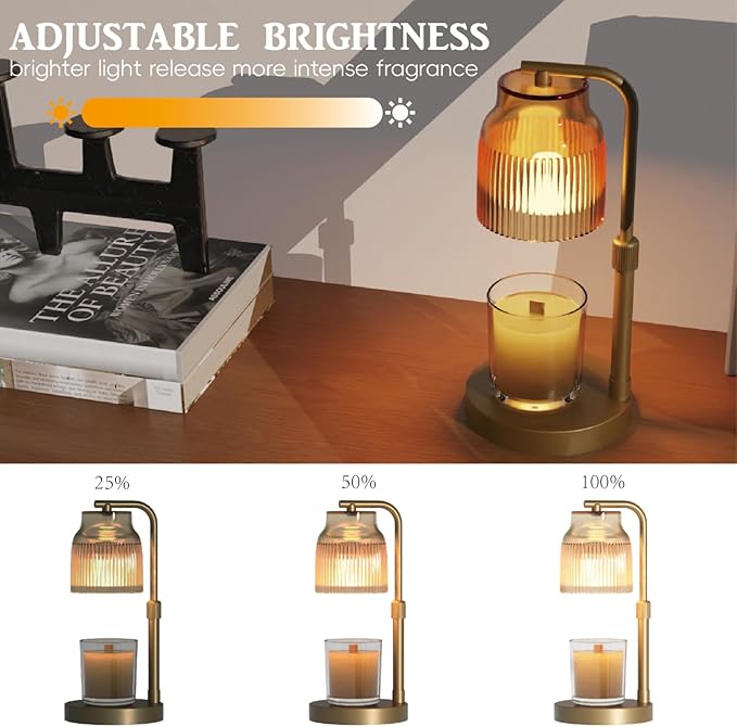 Candle Warmer Lamp with Timer Dimmer,Adjustable Height with 2 Bulbs,Birthday Gifts for Women,for Jar Candles Home Decor,Gold