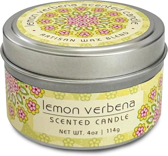 Greenwich Bay Hand-Poured Scented Candle in Decorative Tin – 4 oz/114 g Travel Candle with Lead-Free Wick, Vegetable Wax, Long-Burning Aromatherapy Gift, Single Wick – Made in USA (Lemon Verbena)