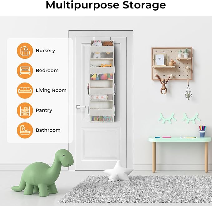 GRANNY SAYS Over the Door Organizer, 4-Shelf Behind the Door Storage with 6 Pockets and Clear Window, Waterproof Anti Tilt 35lb Large Capacity Hanging Organizer for Baby Diapers, Toys, Beige