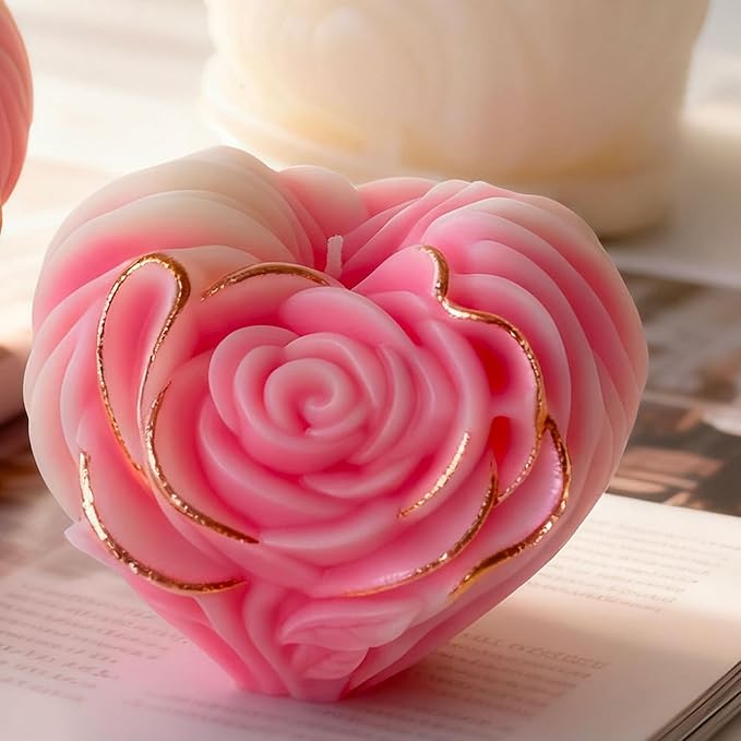Round Rose Flower Heart Cylinder Candle & Resin Mold - Resin Casting Silicone Molds for Home Decor & Candle Making Wave Spiral Mold