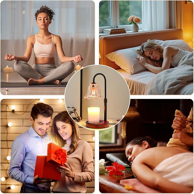 Candle Warmer Lamp Electric: Timer Dimmer Candles Warming Jar Light - Height Adjustable Dimmable Warmers Lamps - Flower No Flame Lamps with Heat Warm Melt Wax - Home Bedroom Decor Table Light