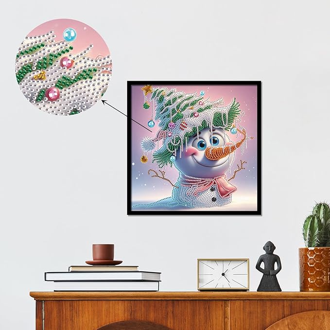 antor Christmas Diamond Painting Kit, 5D Special Shape Diamond Art for Adults, Snowman with Pine Branch Hat DIY Crystal Rhinestones Diamond Painting, Holiday Wall Decor, Winter Home Decoration