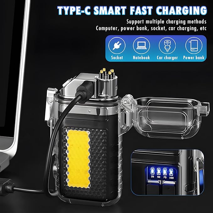 Electric Lighter with 360° Flexible Long Neck Plasma Lighters, LED Battery Display & Flashlight, USB Rechargeable Flameless Arc Windproof Lighters for Candle, Outdoor, Camping, Survival (Silver)