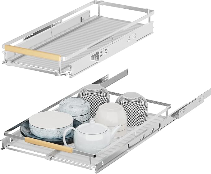 iPEGTOP Pull Out Cabinet Drawer Shelf Organizer, Extendable Sliding Slide Out Pantry Shelves Storage Heavy Duty for Kitchen Cabinets Under Sink, Adjustable Width 12.3~18.1" W x 22.5" D
