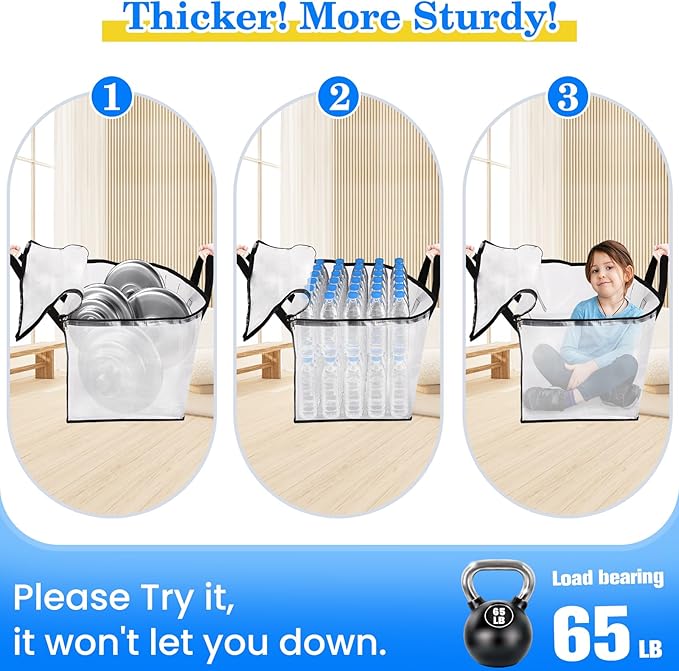BlissTotes 4-Pack Large Moving Bags with Backpack Straps & Strong Zippers, Heavy-Duty Storage Bags Moving Boxes for Space Saving, Dorms, Transport, 76L-20 Gallons, Clear
