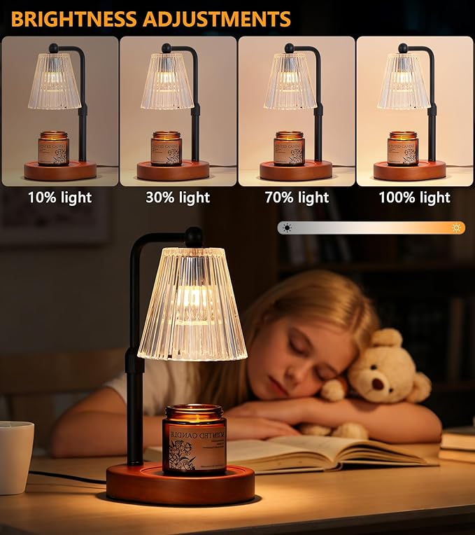 Candle Warmer Lamp with Timer Dimmable, Wooden Electric Wax Melt Warmer for Jar Candles,2 Bulbs, No Flame Candle Warmer Lamp Birthday Gifts for Women Mom,House Warming Gifts,Height Adjustable