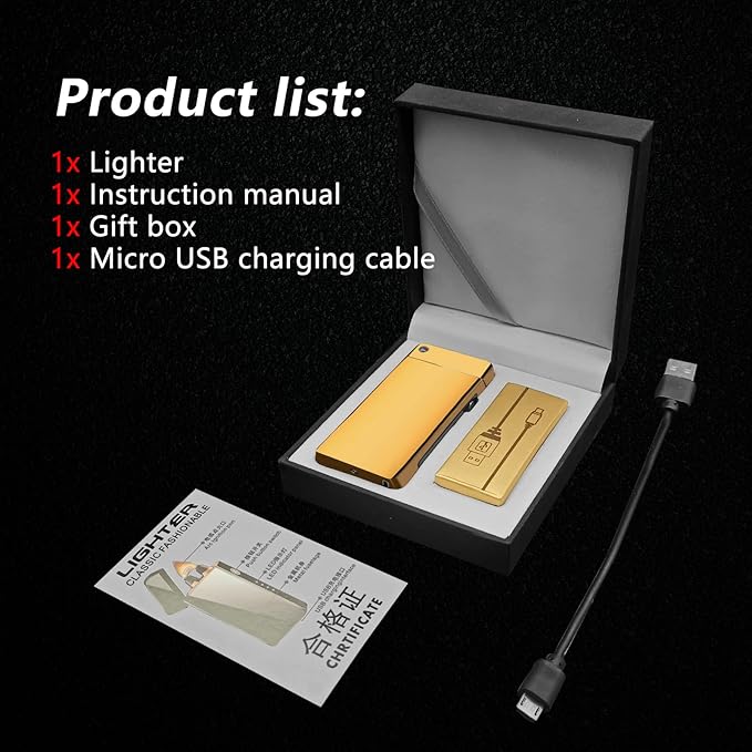 BABOBIU Plasma Lighter Rechargeable Lighters Arc Lighter Windproof Lighters Metal Body Battery Display Big Arc Flame Push Button Type-C Fast Charging for Candles Incense Fireplace Outdoor (Gold)