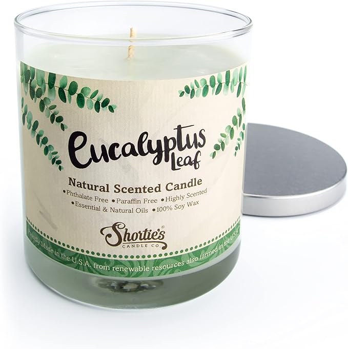 Eucalyptus Leaf Scented Natural Soy Candle, Essential Fragrance Oils, 100% Soy, Phthalate & Paraben Free, Clean Burning, 9 Oz.