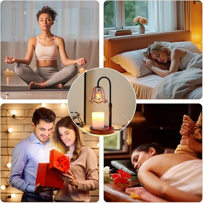 Candle Warmer Lamp Electric: Dimmable Timer Candles Warming Lamps - Height Adjustable Burner Jar - No Flame Scented Melts Wax - All Candle Jars Table Light Home Decor