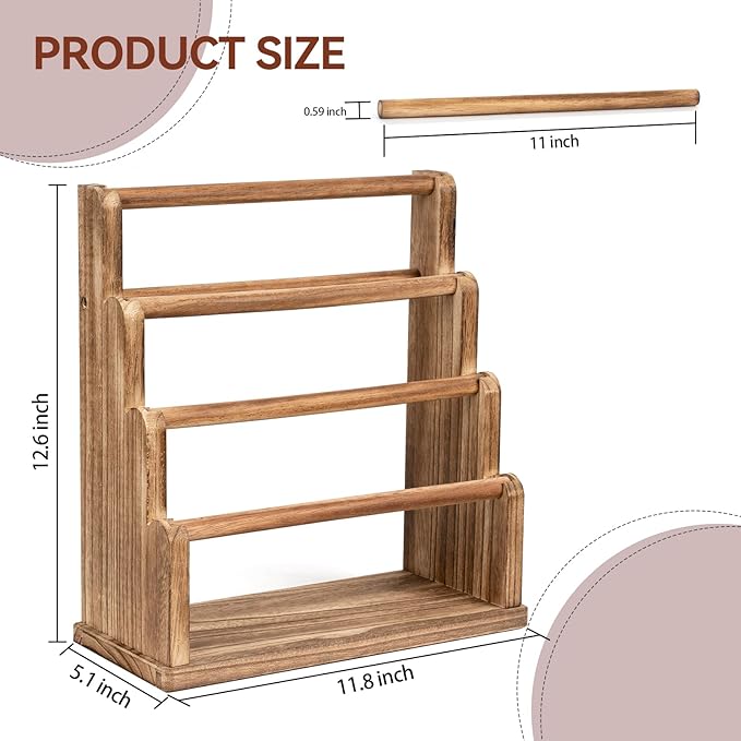 Emfogo Bracelet Holder, 4 Tier Bracelet Organizer Storage for Bracelets Bangles Watch Scrunchies, Rustic Wood Jewelry Organizer Display for Home, Vendors, Craft Shows and Store(Rustic Brown)