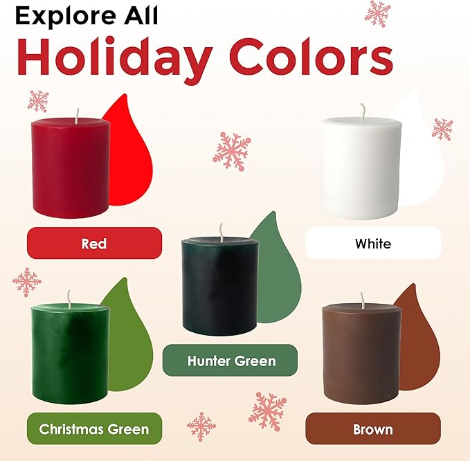 Candle Dye - Made in The USA - 5 Holiday Colors (Red, Brown, Christmas Green, Hunter Green, White) for Paraffin or Soy Wax - Highly Concentrated - Great for Professionals or Hobbyist - 50 Dye Chips